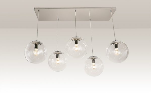 cluster of 5 clear glass ball pendant lights